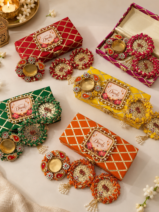 Diwali Gift Box with Decorative Diya & Shubh Labh Hangings