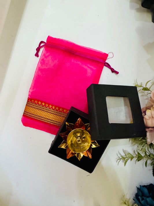 Lotus brass copper diya with potli
