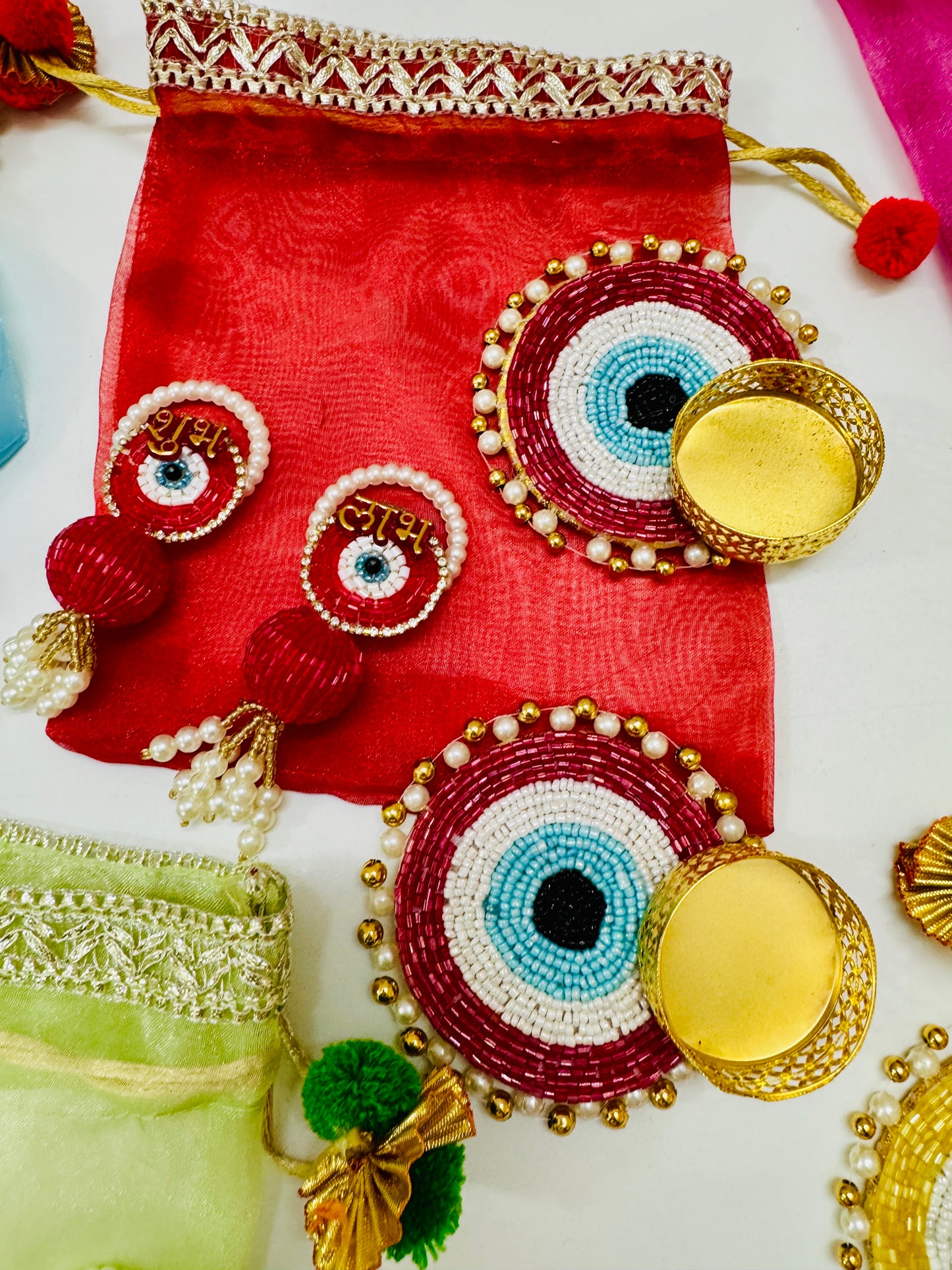 Evil Eye Theme Hamper with Organza Potli, T-Light Holders & Shubh Labh Hanging