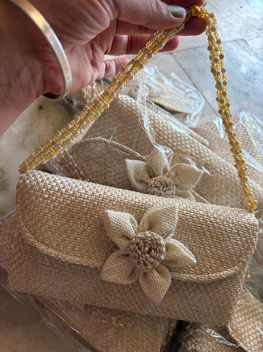 Jute clutch with pearl handle