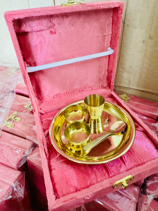 Brass Bhog Set in Premium Velvet Box