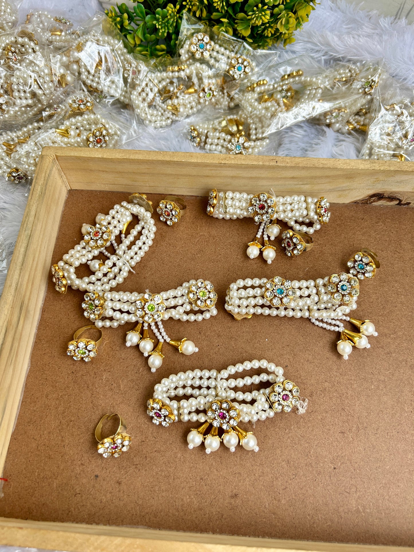 Kundan flower bracelet and ring set
