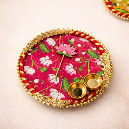wooden tilak plate lotus theme with stick