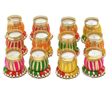 Sanvatsar Designer Damru Tealight Diwali Diya for Home Decoration (Set of 12)
