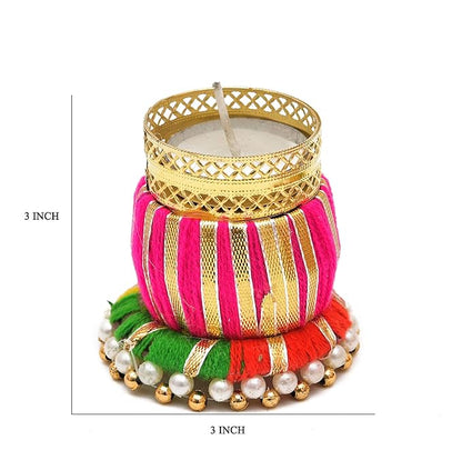 Sanvatsar Designer Damru Tealight Diwali Diya for Home Decoration (Set of 12)
