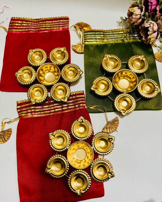 Brass Coated Urli with Double Organza Potli