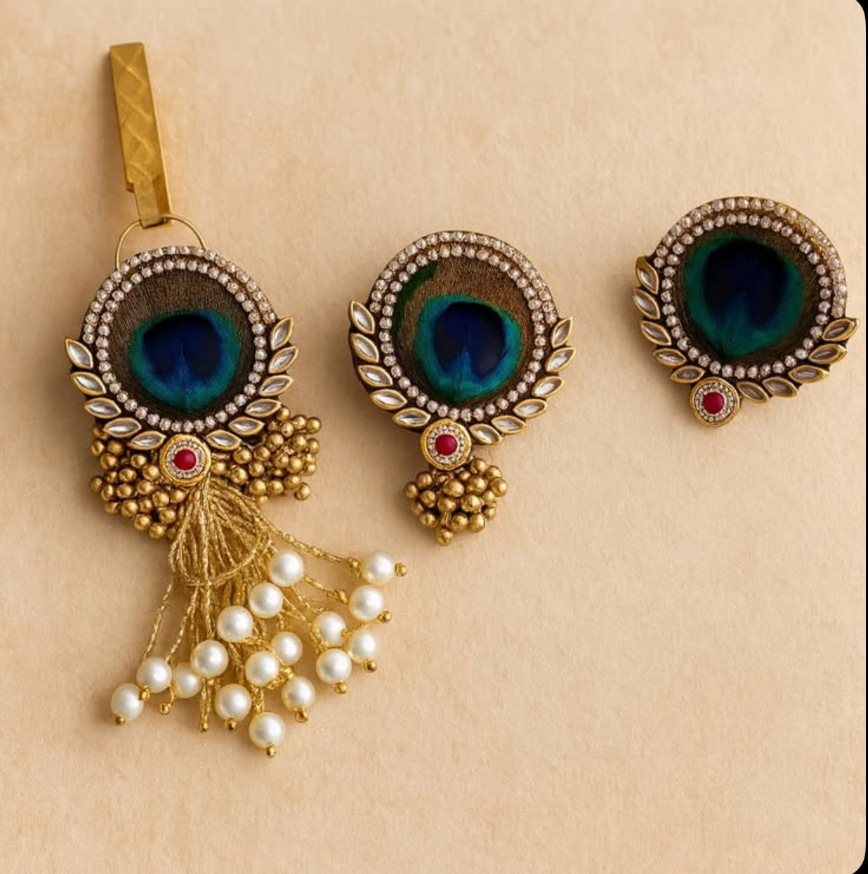 Peacock Feather Key Satka, Brooch & Adjustable Ring Set – morpankh Wedding & Festive Accessories
