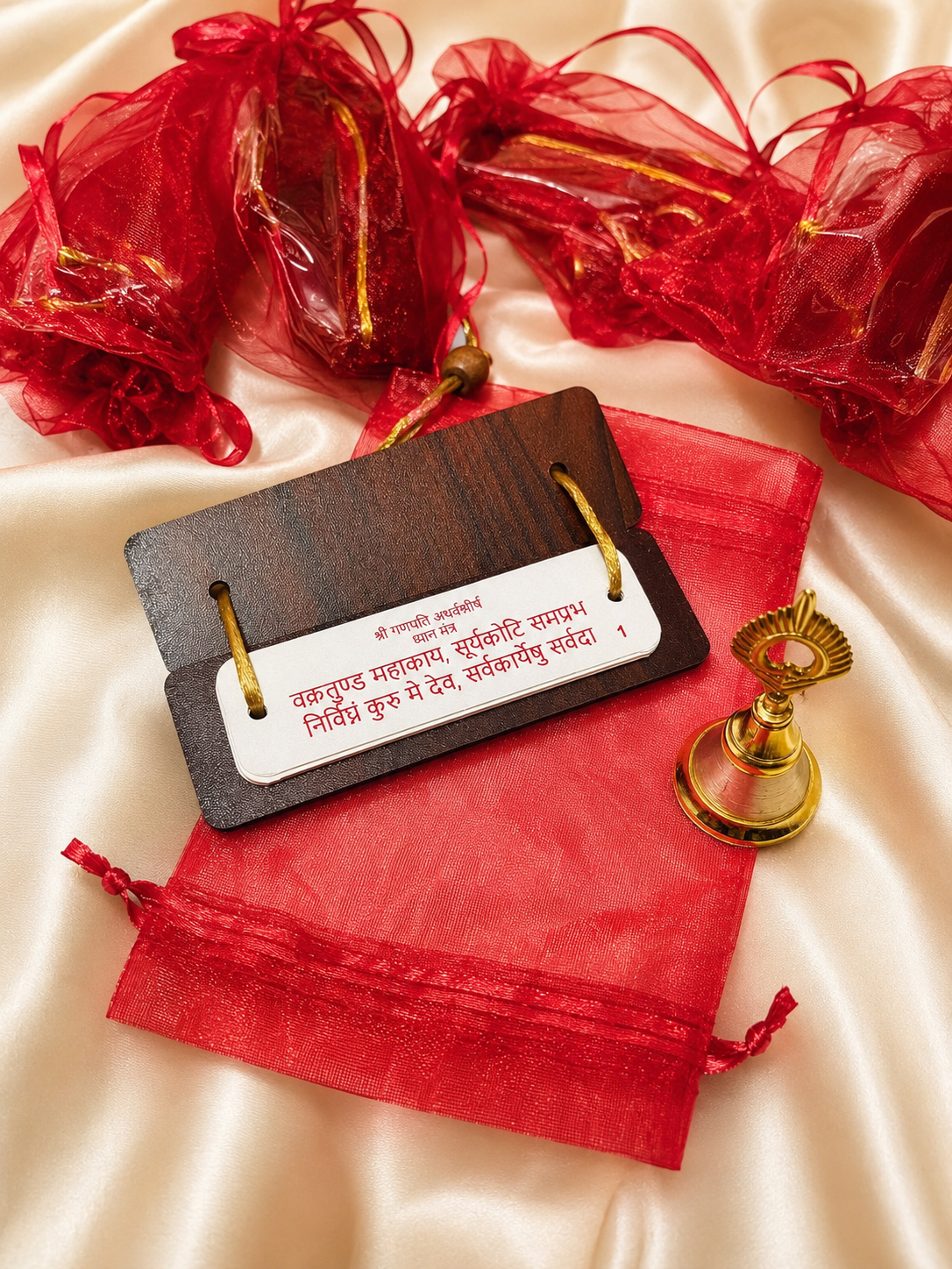 Ganpati Atharvashirsh Gift Set with Organza Potli, Bell & Ganesh Aarti | Spiritual Return Gift