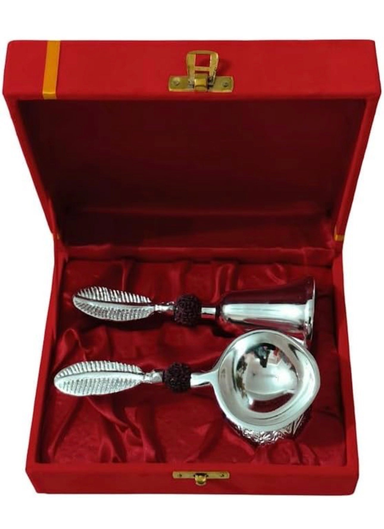 Rudraksh Diya & Bell Set with Velvet Box