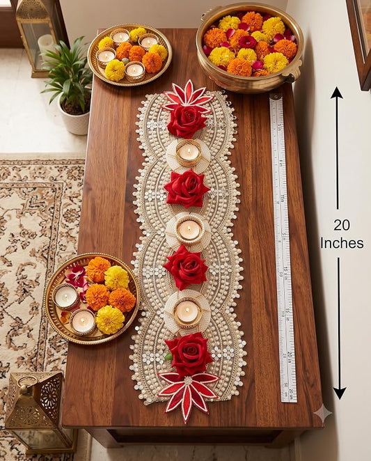 Premium Diwali Table Runner, Festive Home Decor for Dining & Pooja