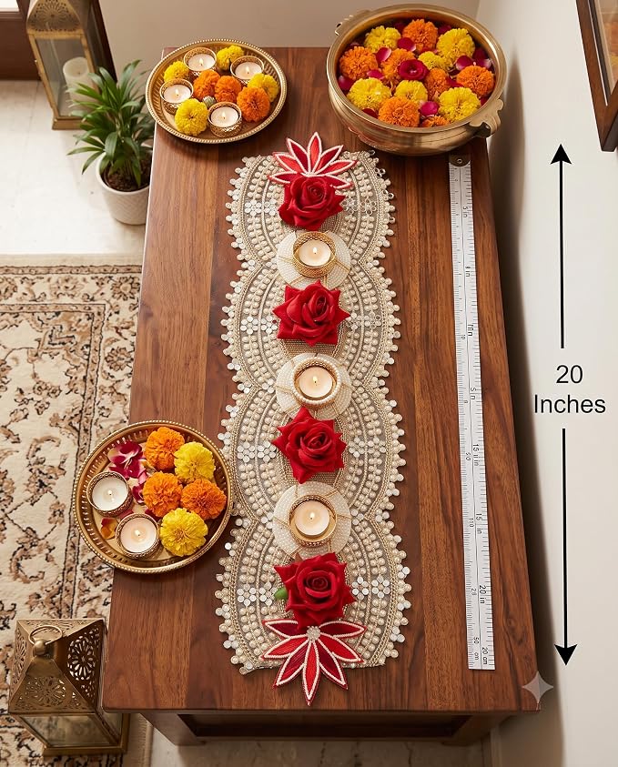 Premium Diwali Table Runner, Festive Home Decor for Dining & Pooja