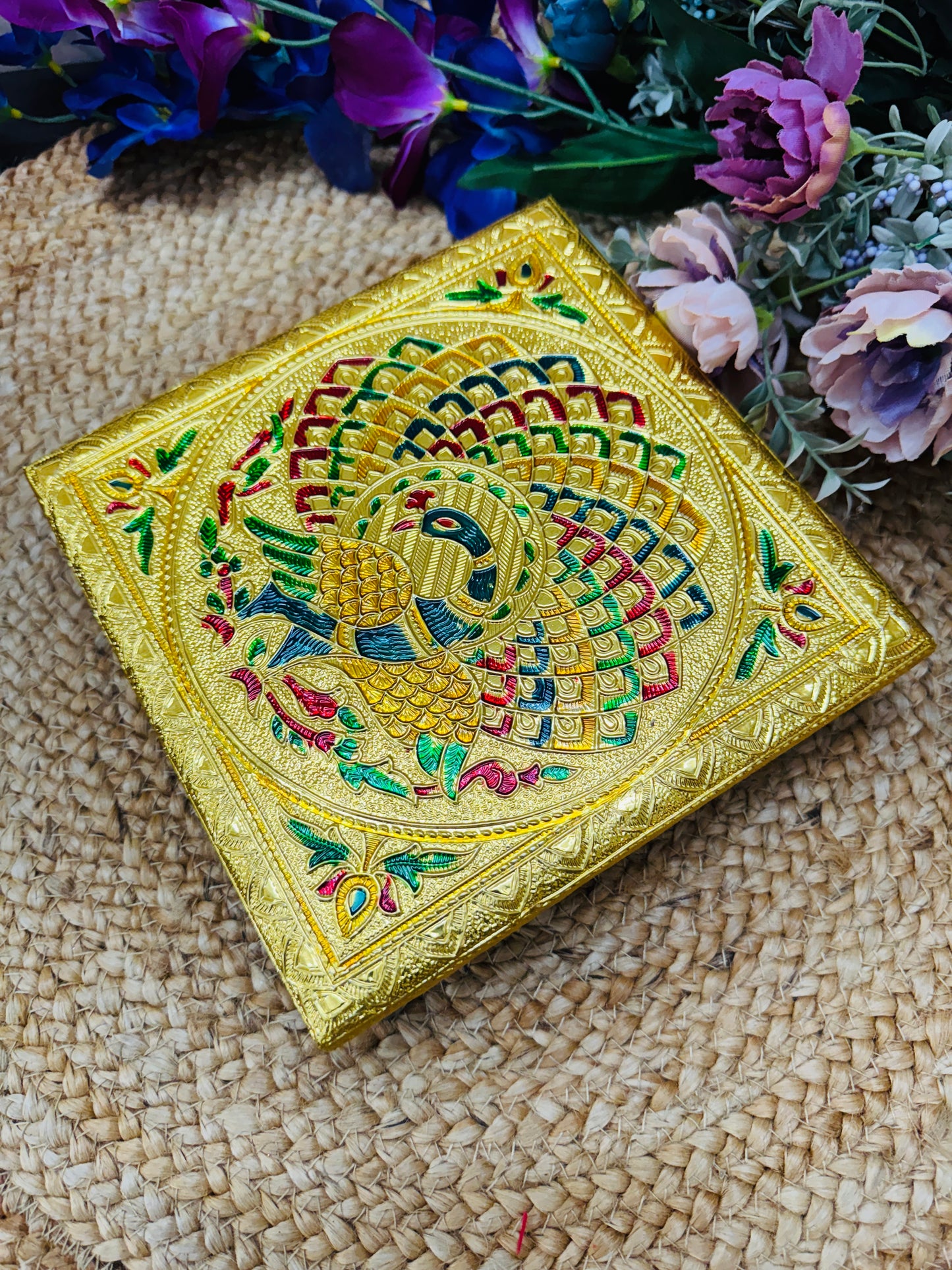 8×8 Inch Meenakari  Bajot with Metal Legs | Pooja Chowki for Wedding & Return Favours