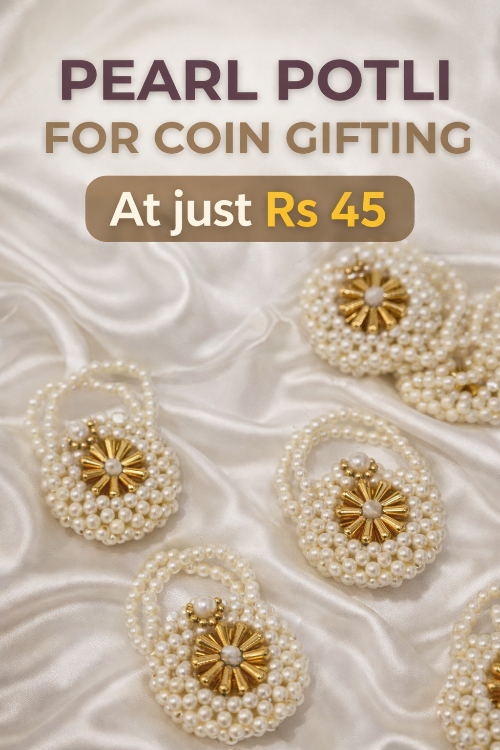 Pearl Potli Coin Pouch with Gold Floral Motif | Wedding & Return Gift Favor