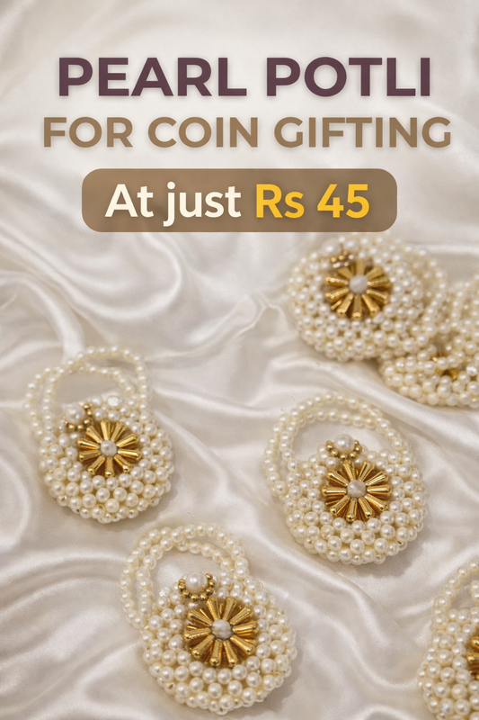 Pearl Potli Coin Pouch with Gold Floral Motif | Wedding & Return Gift Favor