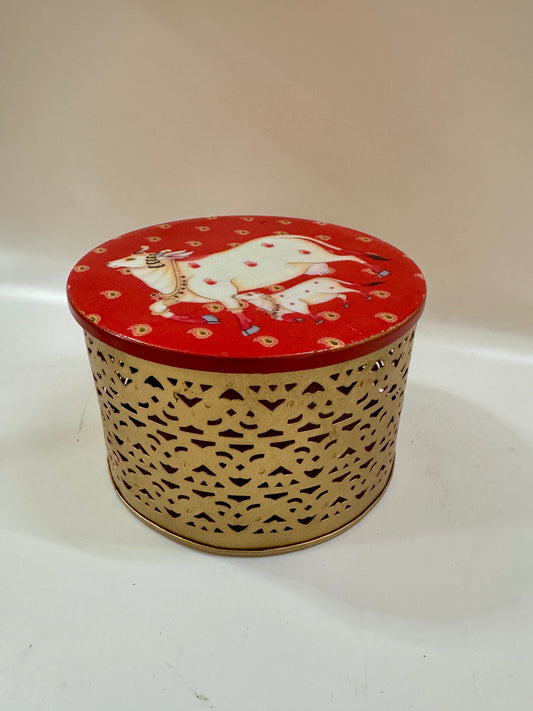 Brass Coated Pichwai Container (15 cm) – Decorative Hamper Box