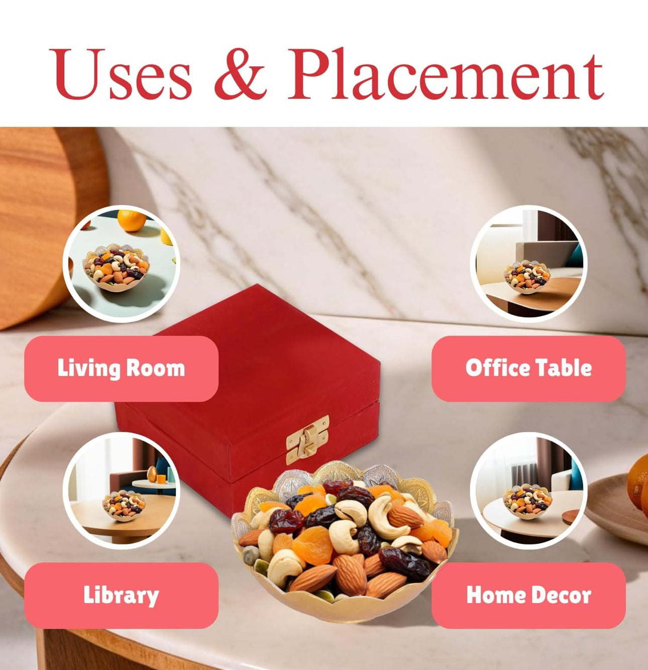 German Silver Bowl Set of 2 | German Silver Bowl and Spoon with Red Velvet Box | 2 Pieces Set for Weeding Gifts, House Warming & Pooja | Silver Gift Items (Silver-Gold Floral) 3.75 Inch, 120 ML