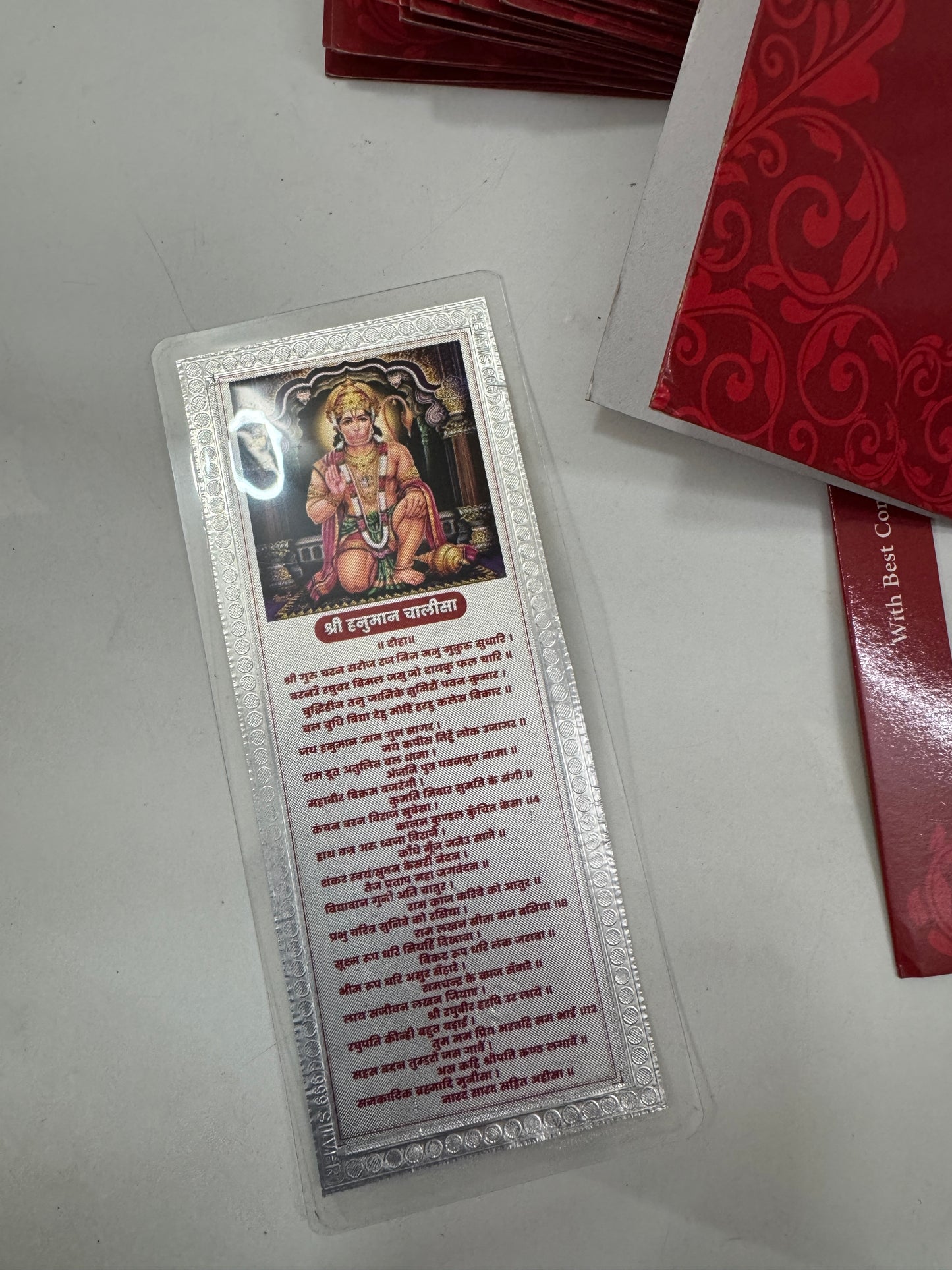 999 Pure Silver Hanuman Chalisa – Single Leaf (Front & Back Printed) with Individual Envelope