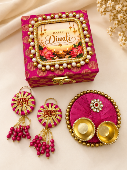 Diwali Gift Set with Decorative Box, Shubh Labh Hangings & Diya Thali