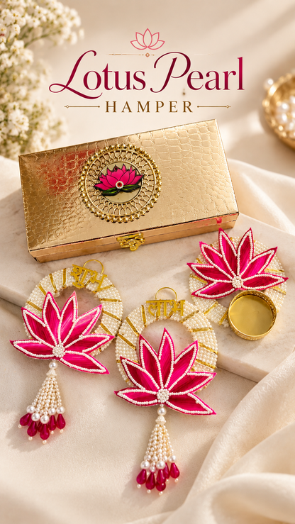 Lotus Pearl Diwali Hamper – Golden Lotus Box with Shubh Labh & T-Light