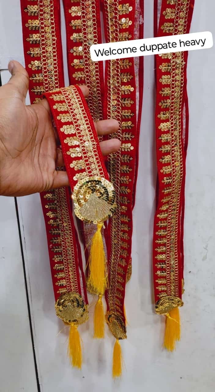 Red Zari work welcome dupatta