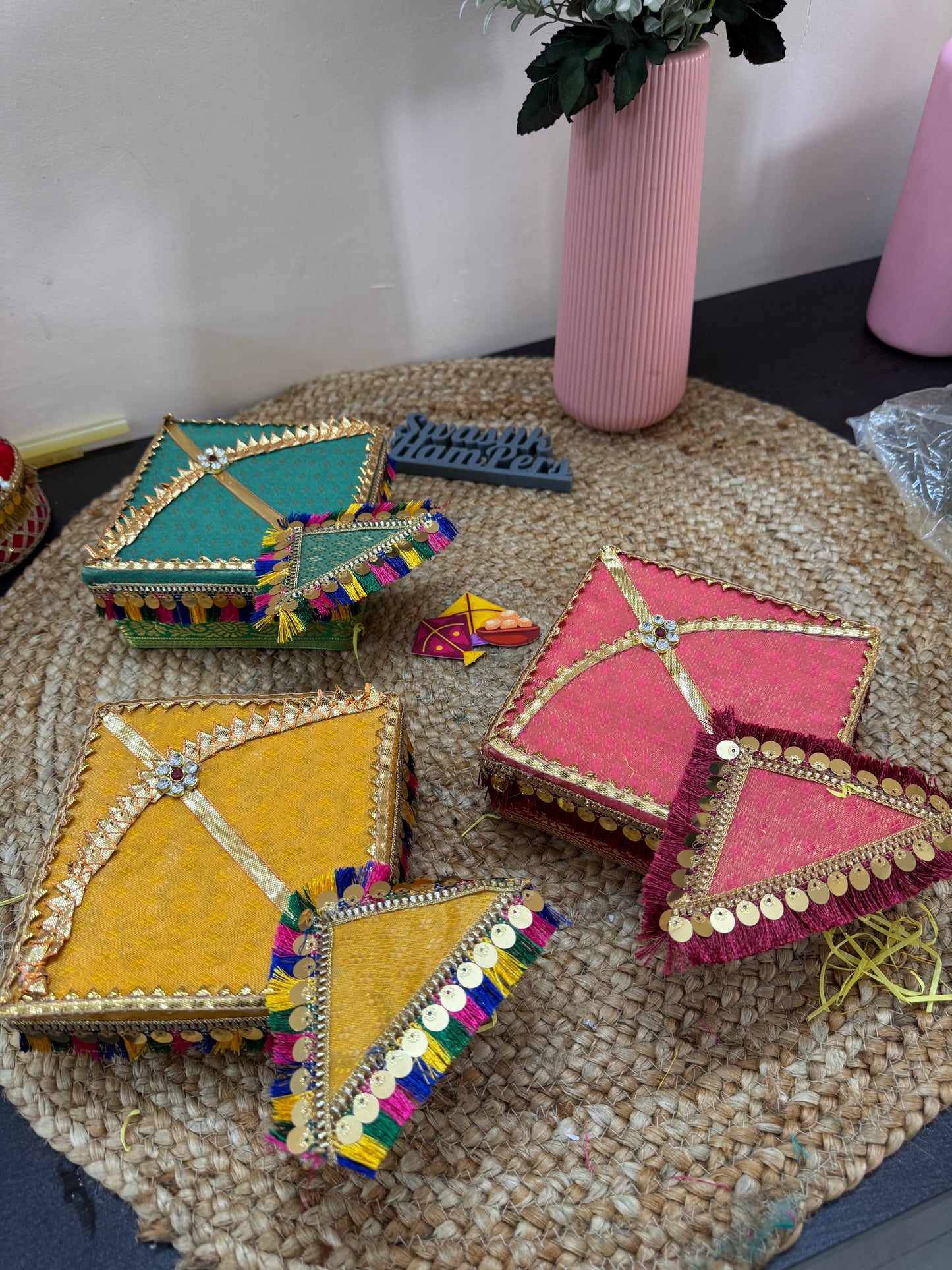 Banarasi Gota Detailing Kite Box (5×5×2 Inch) | Lohri & Makar Sankranti Gift Box