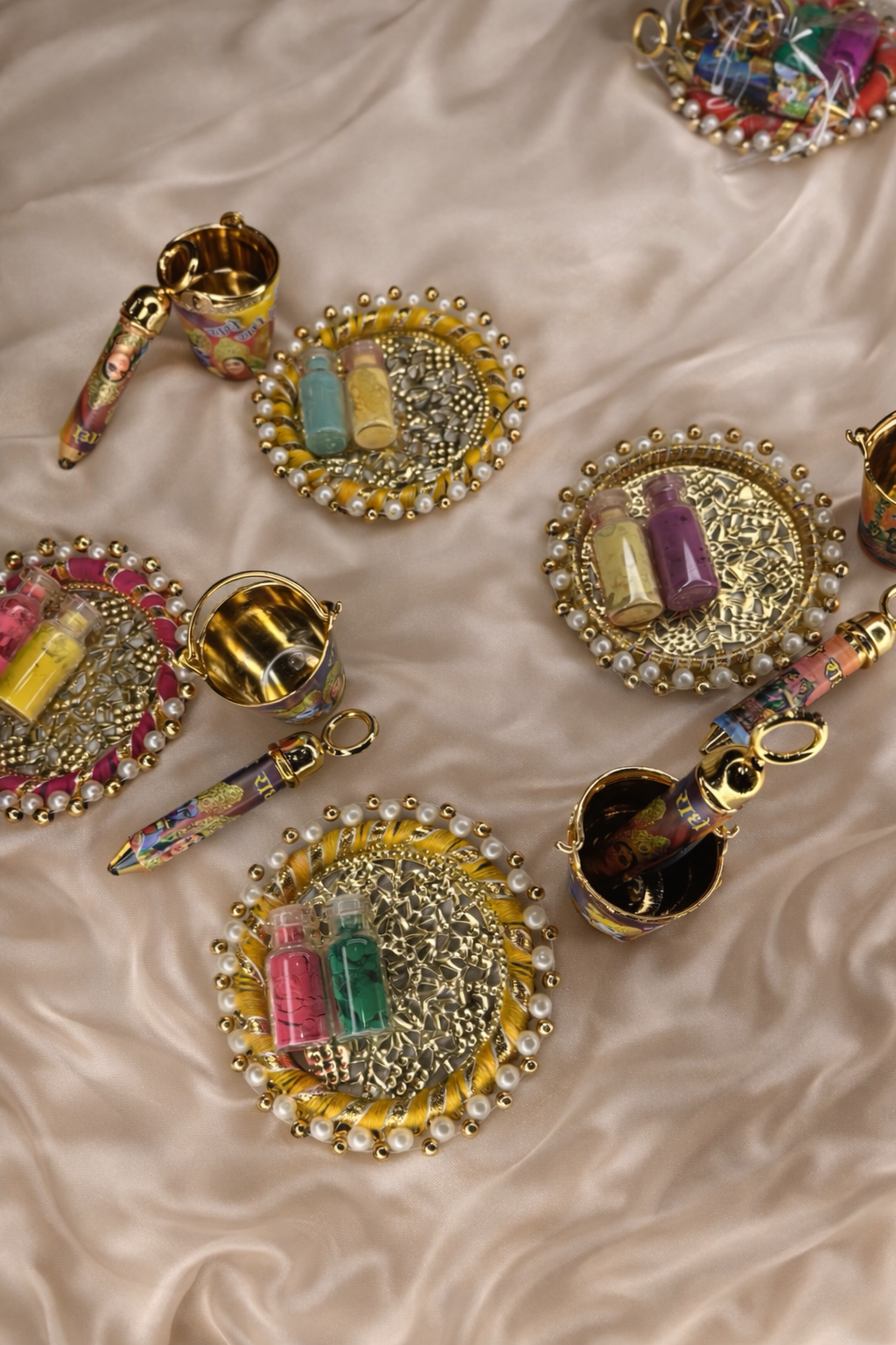 Mini Holi Pooja Thali Set with Bucket & Gulal Bottles