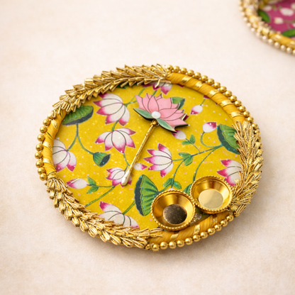 wooden tilak plate lotus theme with stick
