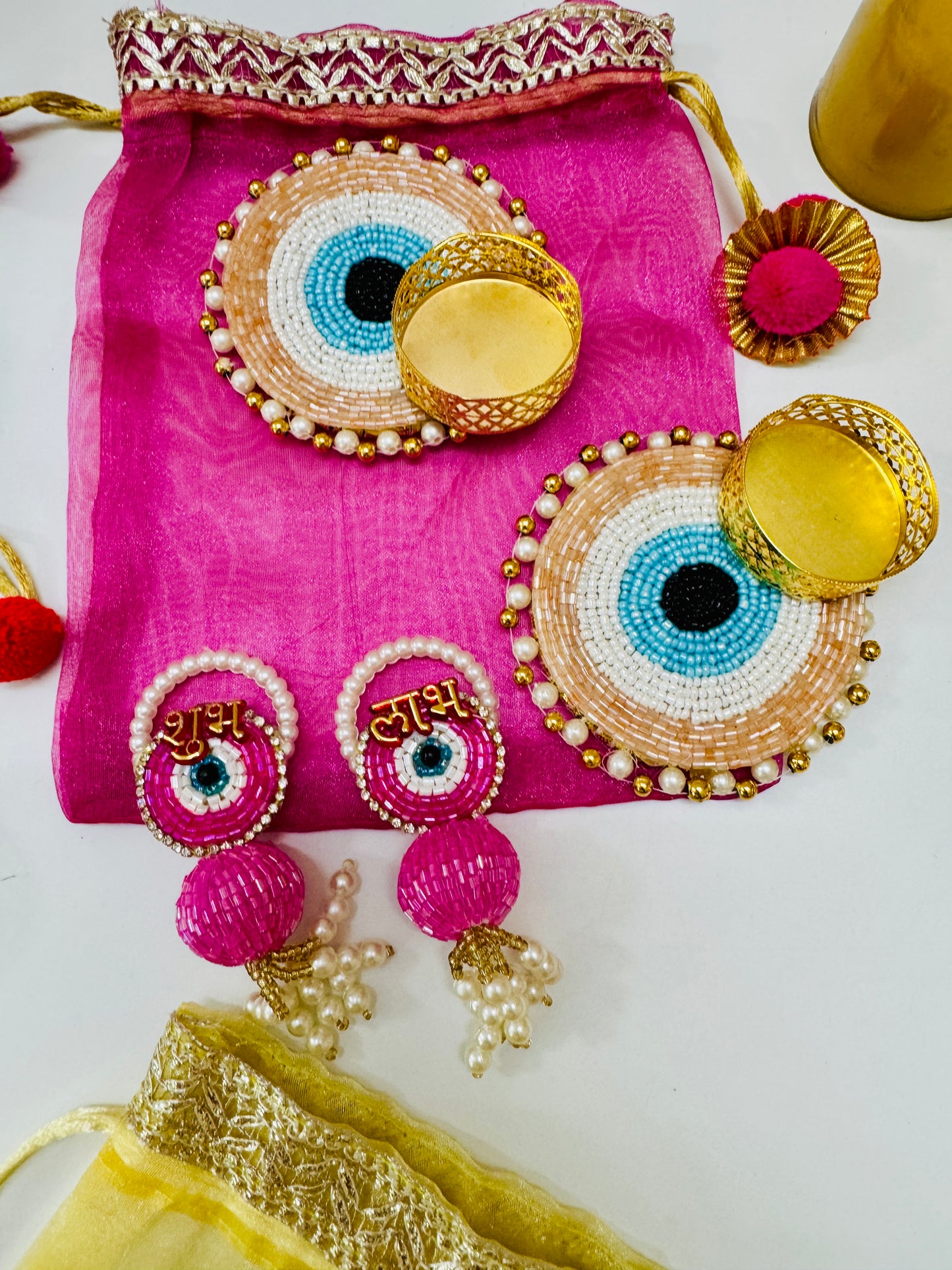 Evil Eye Theme Hamper with Organza Potli, T-Light Holders & Shubh Labh Hanging