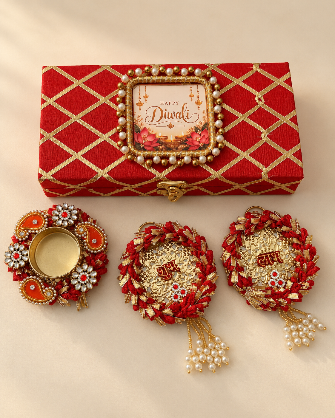 Diwali Gift Box with Decorative Diya & Shubh Labh Hangings