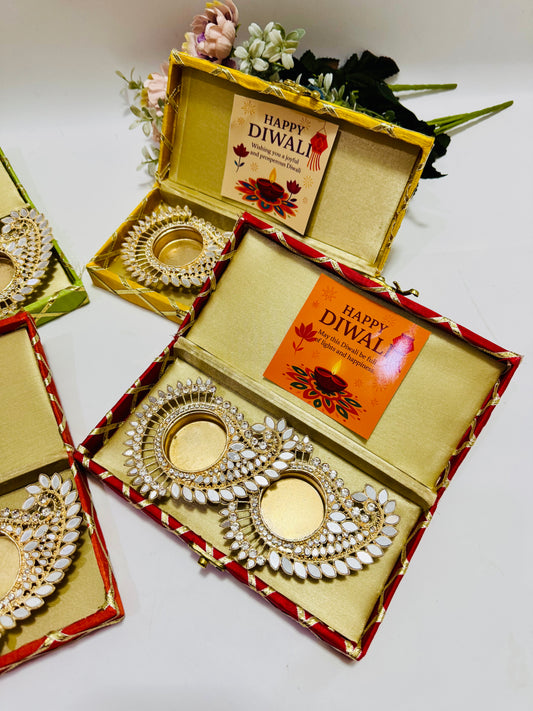 Pair of Premium Kundan Tea Lights with MDF Gota Box