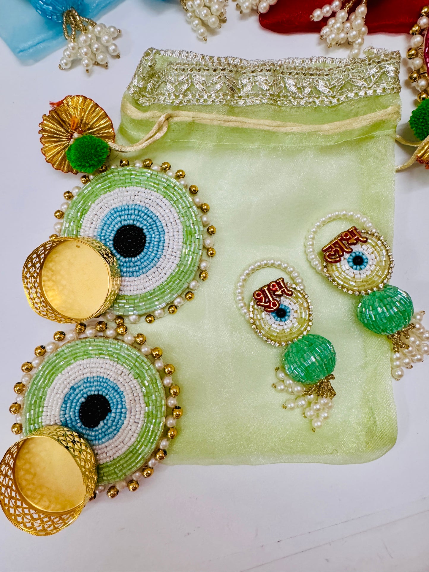 Evil Eye Theme Hamper with Organza Potli, T-Light Holders & Shubh Labh Hanging