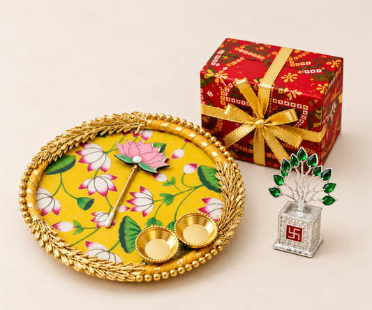 German silver tulsi ji with lotus platter