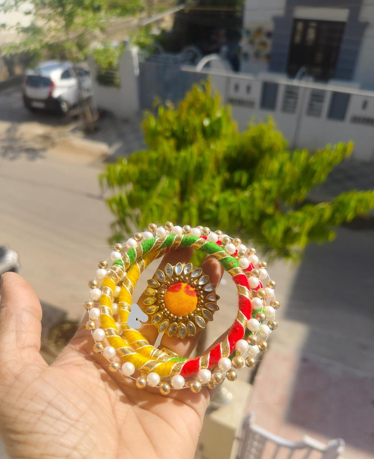Thread Pearls Bangles and Bandheh  ring set