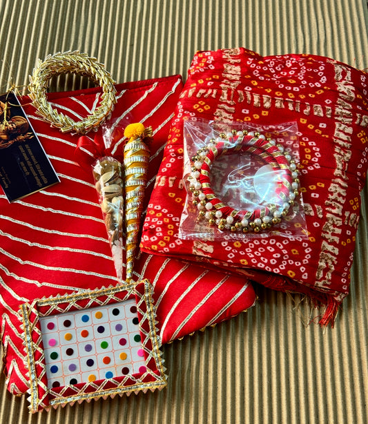 Red Gota Gift Hamper – Navratri & Karwa Chauth Special