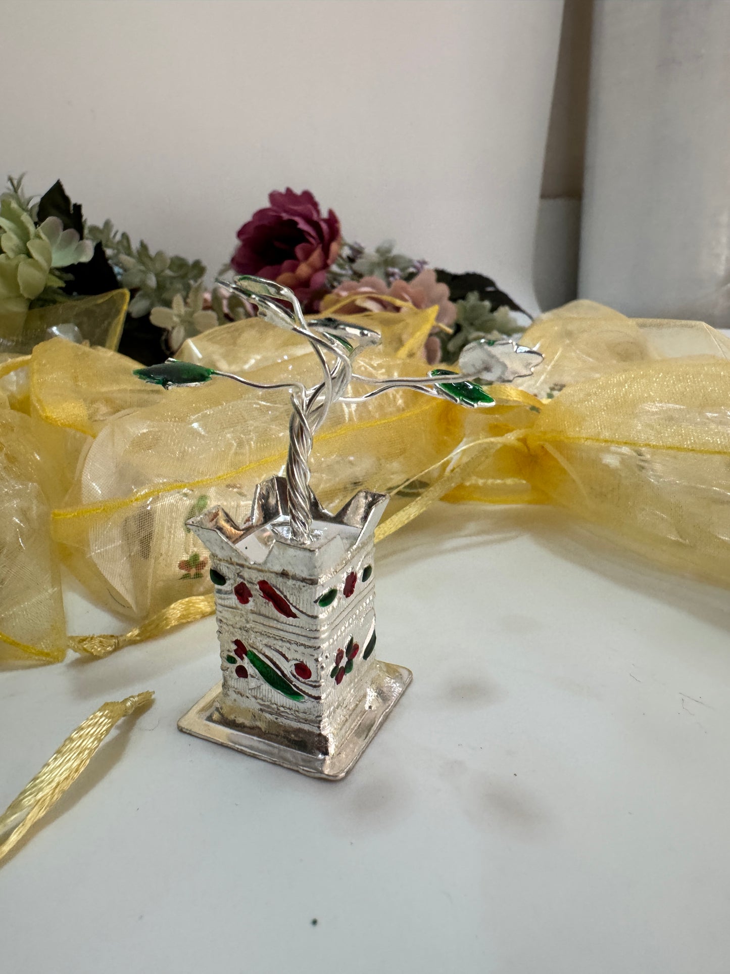 German Silver Tulsi Ji (With Meenakari Pot & Potli)