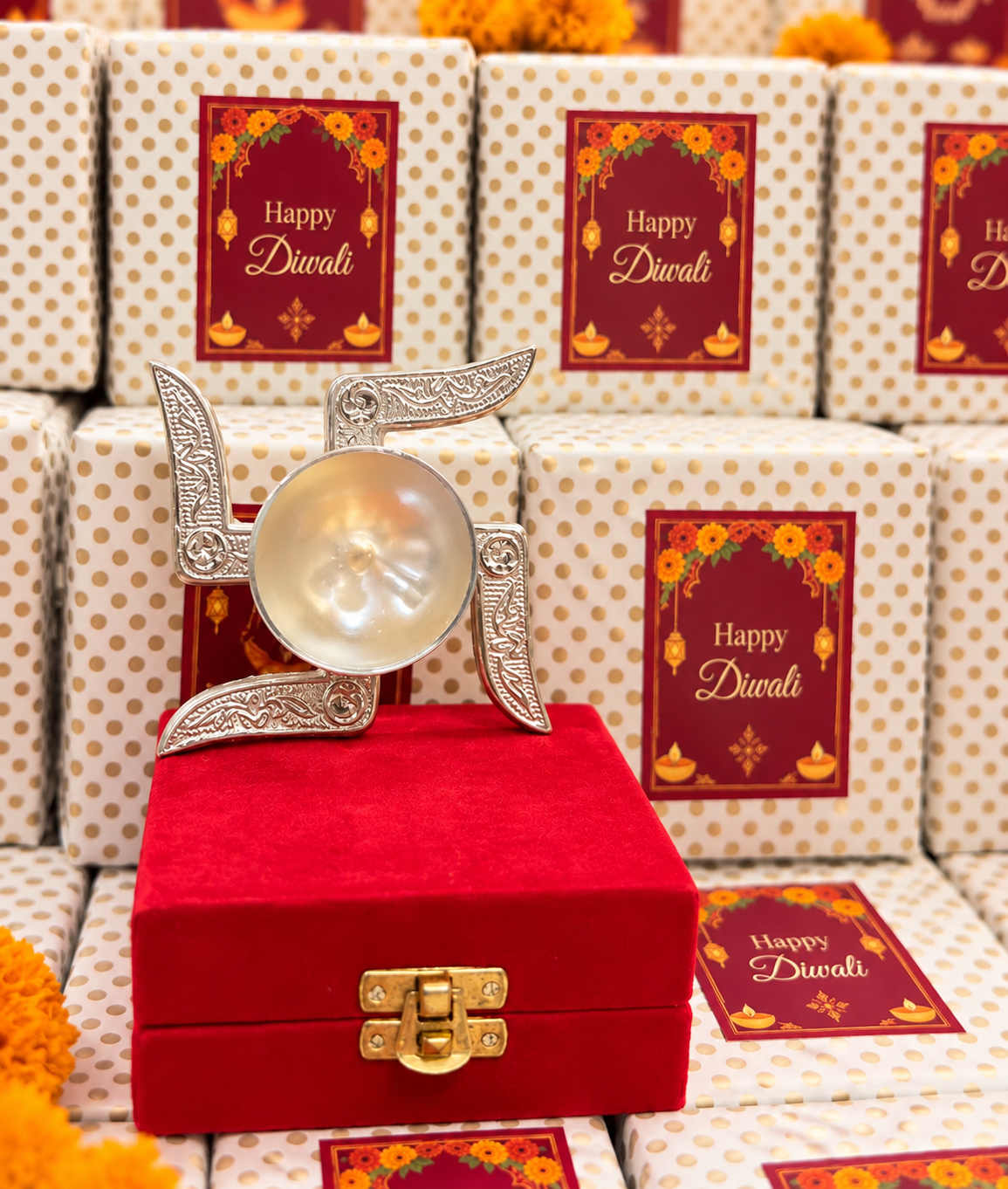 German Silver Swastik Diya (4.5 Inch) | Auspicious Diya for Pooja, Diwali & Return Gifts