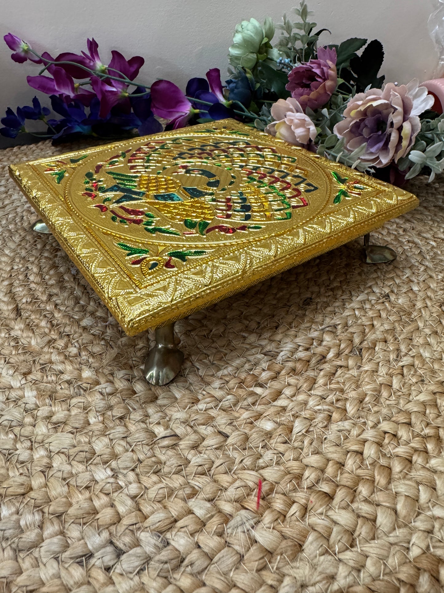 8×8 Inch Meenakari  Bajot with Metal Legs | Pooja Chowki for Wedding & Return Favours