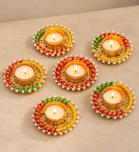 Pearl Detailed Decorative Tea Light Holders – Set of 6