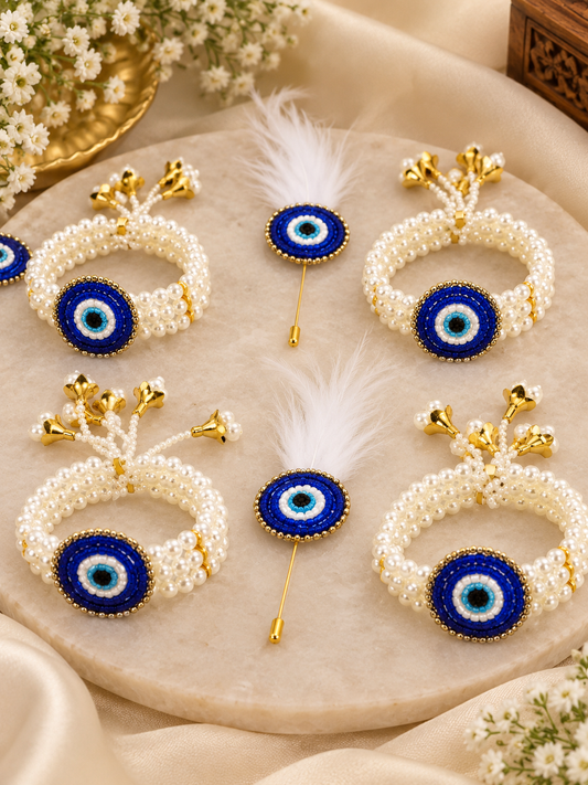 Evil Eye Pearl Bracelet with Matching Lapel Pin
