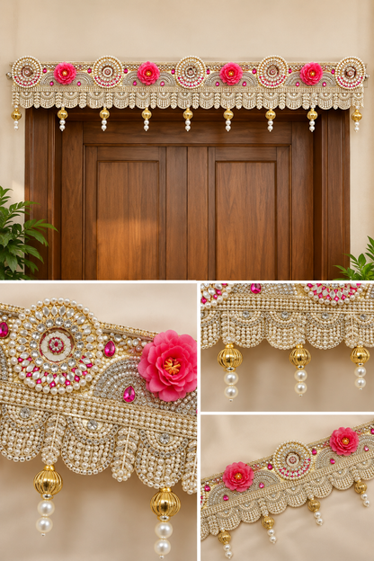 Kundan Pearl & Mirror Work Bandhani Door Toran – 40 Inch