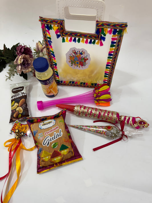 Holi Celebration Gift Hamper with Pichkari, Gulal & Sweets | Kids Holi Gift Combo | Holi Return Gift Set | Festive Gift