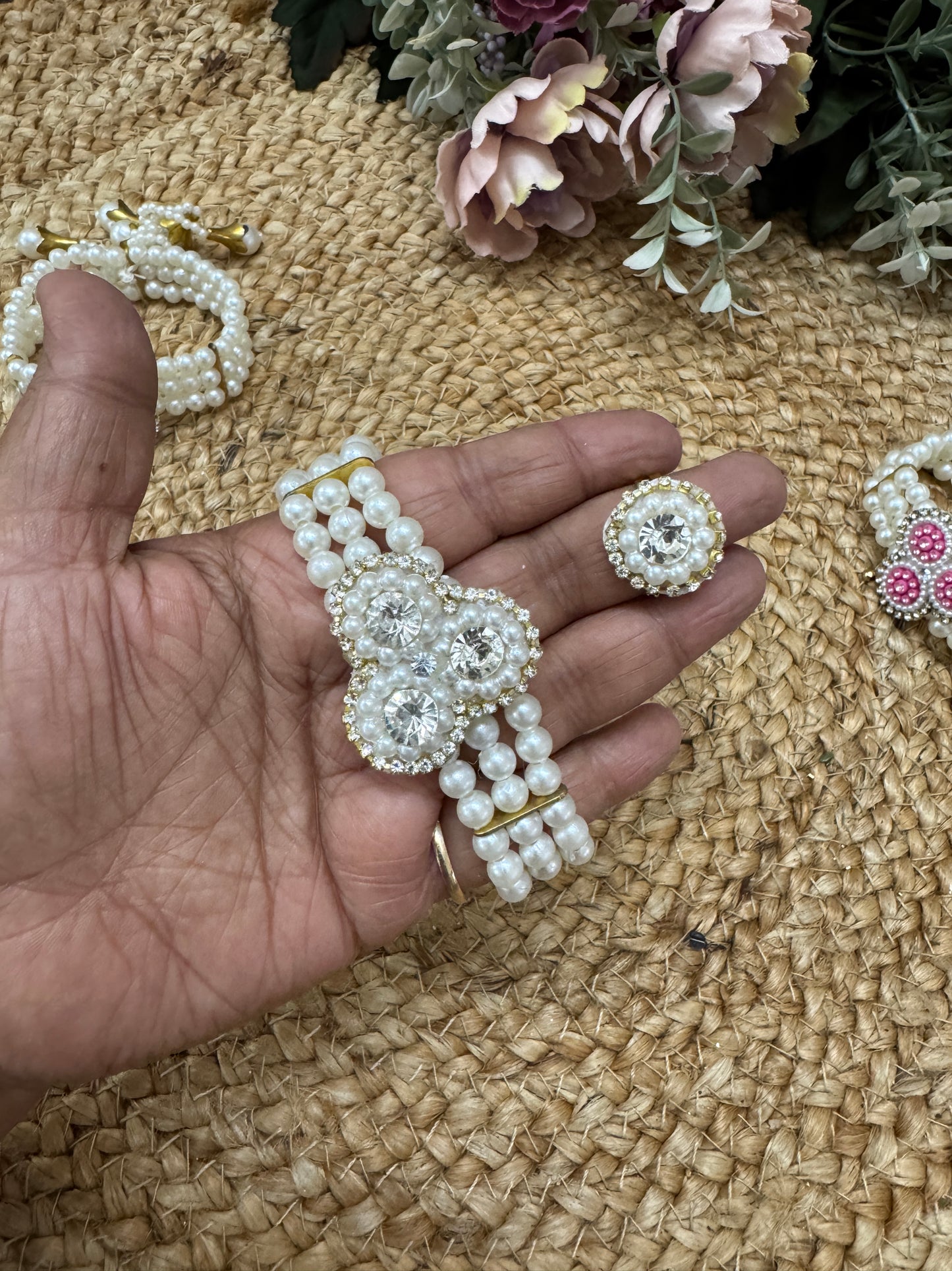 Pearl Bracelet & Ring Set – Wedding Haldi Mehendi Favour (Color Assorted)