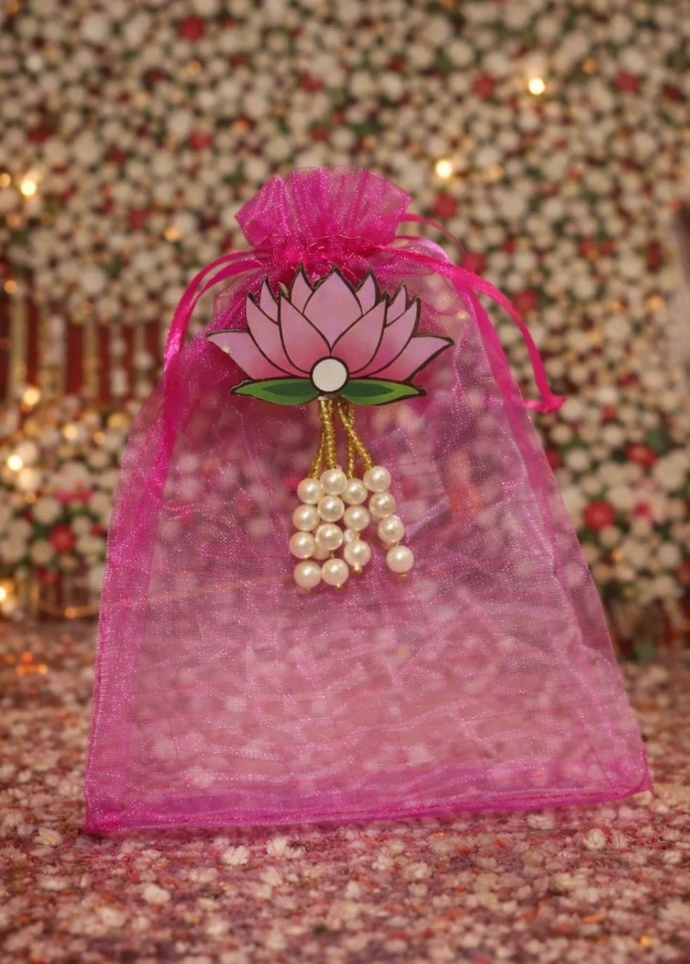 Lotus Pearl Organza Potli (5×7 Inch)