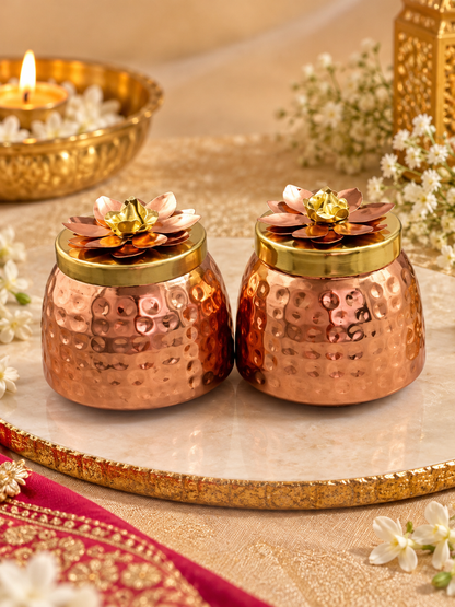 Copper Plated Lotus Jar with Decorative Lid