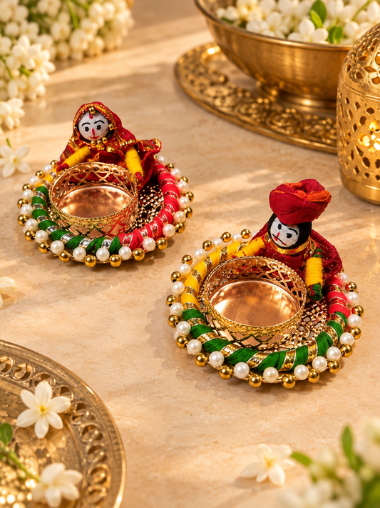 Raja Rani Puppets Tealight Candle holder stand (Pair)