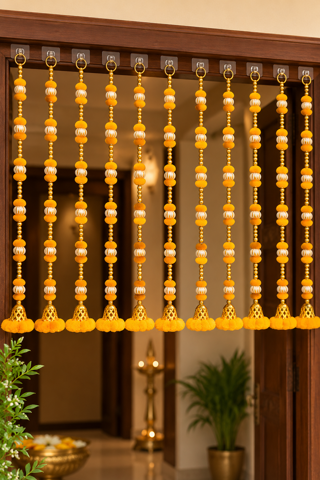 Beaded Hanging Toran with Pom-Pom Tassels | Festive Door Décor (Pack of 10)