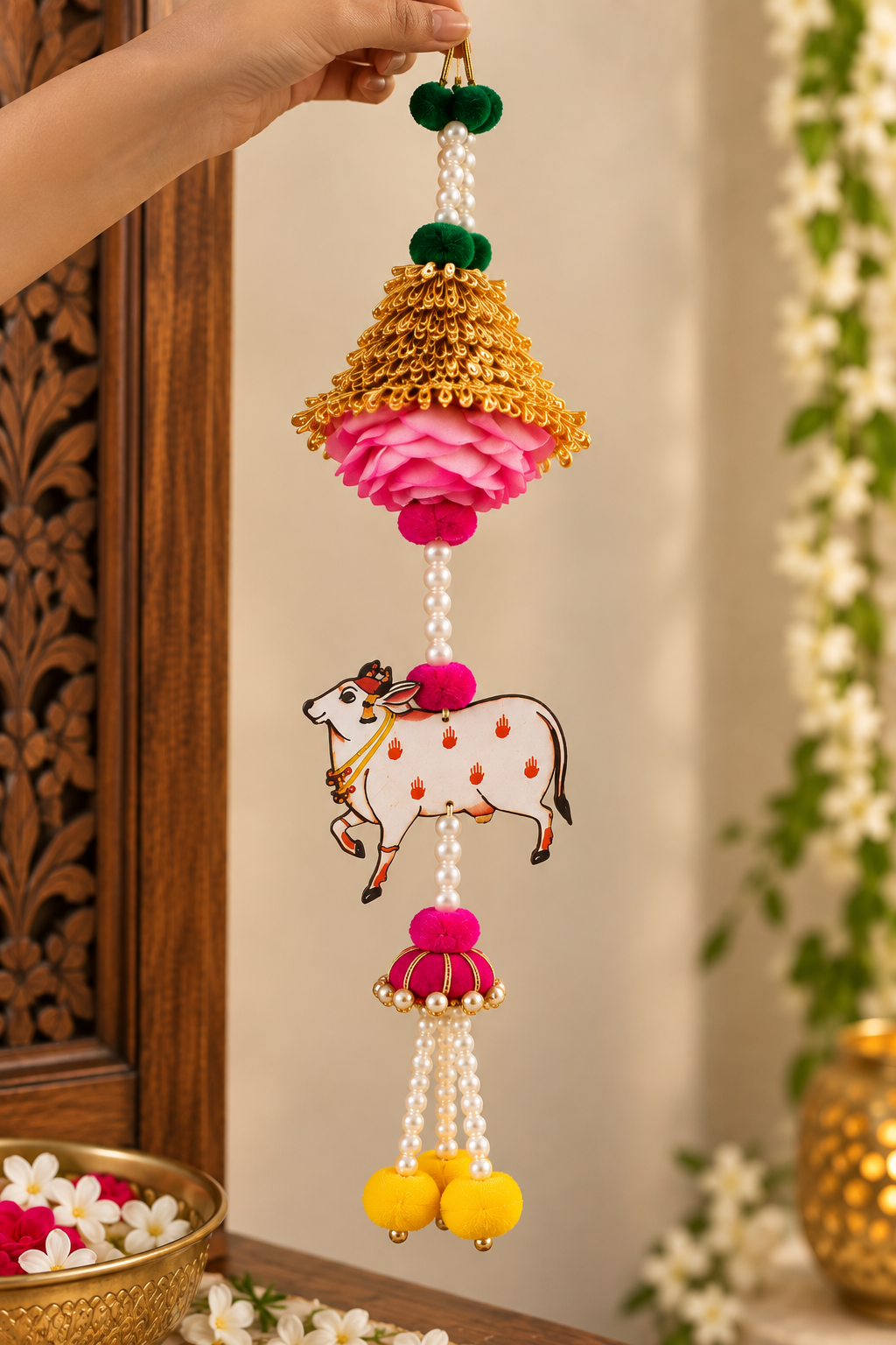 Decorative Pichwai Rose Gota flowers Hangings for Diwali - 1 piece
