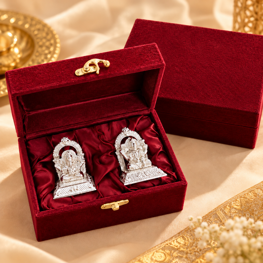 German Silver Lakshmi Ganesh Ji Idol Set in Premium Velvet Box | Diwali & Festive Gifting
