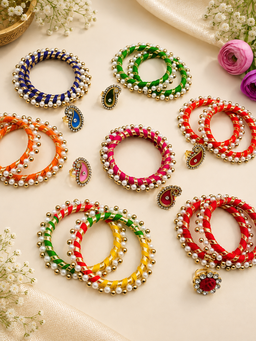 Thread Work Bangles & Adjustable Ring Set