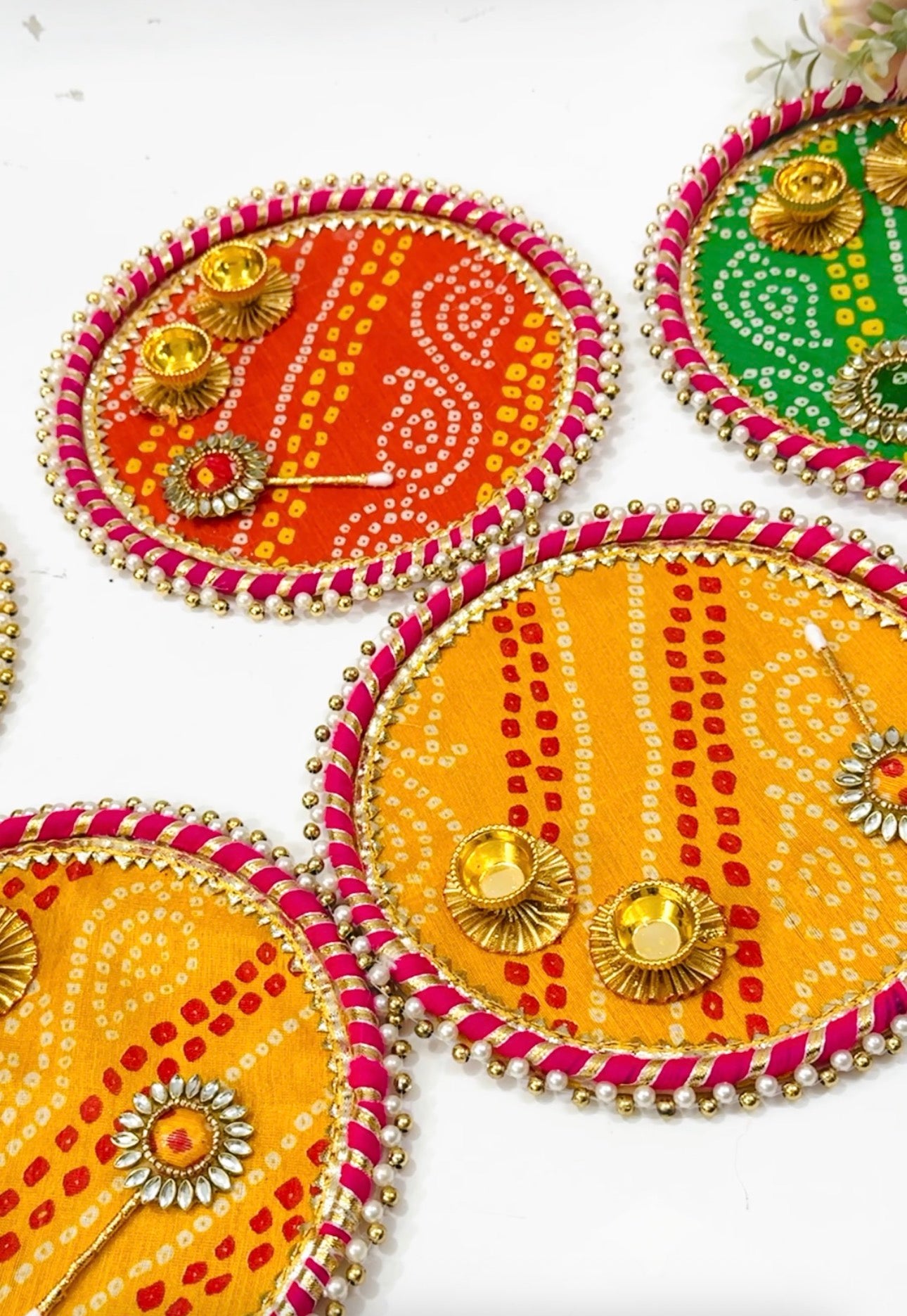 🌼 8 Inch Bandhej Tilak Plate with Matching Tilak Stick 🌼